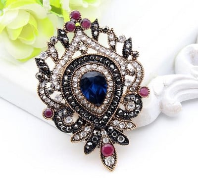 Sunspicems, broșă cu flori din rășină pentru femei, broșă cu picătură turcească, broșă cu apă, culoarea aurie antică, bijuterii vintage, rever, hijab, corsaj, cadou