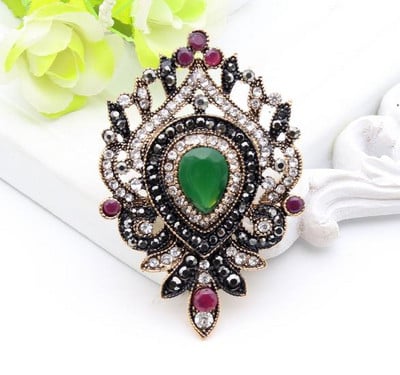 Sunspicems, broșă cu flori din rășină pentru femei, broșă cu picătură turcească, broșă cu apă, culoarea aurie antică, bijuterii vintage, rever, hijab, corsaj, cadou