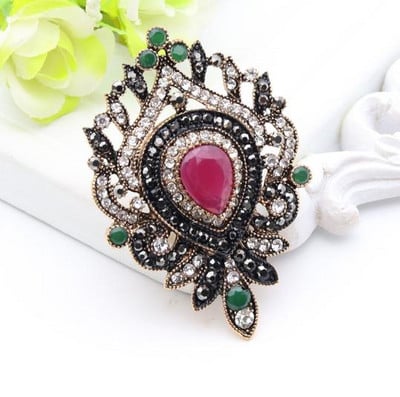 Sunspicems, broșă cu flori din rășină pentru femei, broșă cu picătură turcească, broșă cu apă, culoarea aurie antică, bijuterii vintage, rever, hijab, corsaj, cadou