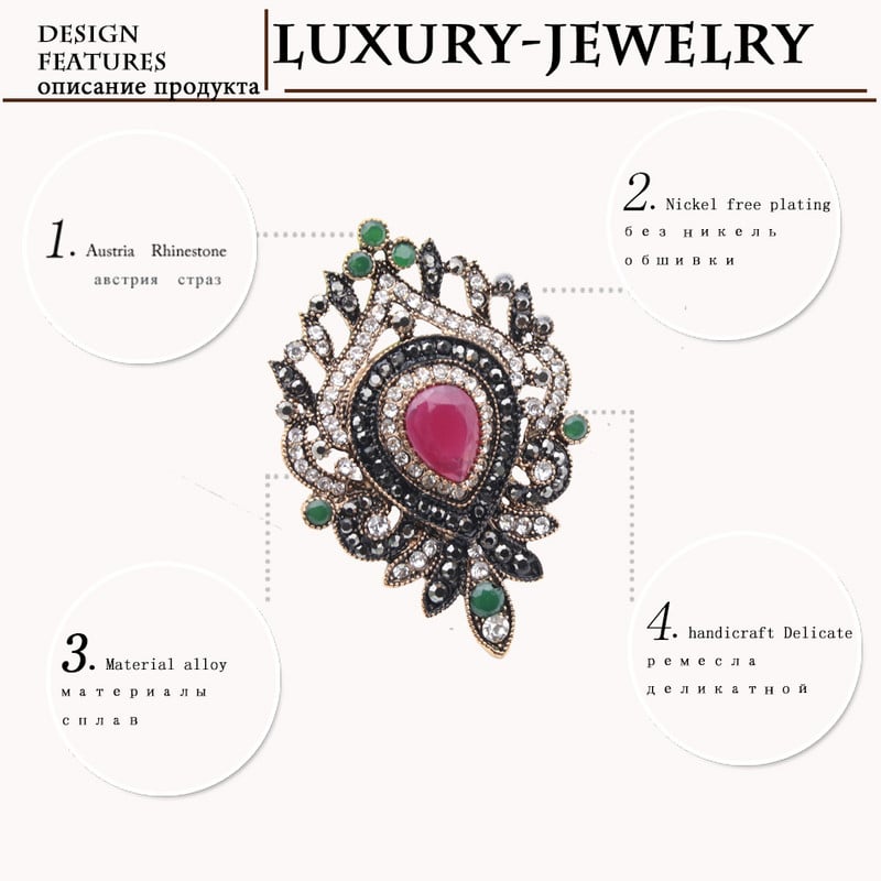 Sunspicems, broșă cu flori din rășină pentru femei, broșă cu picătură turcească, broșă cu apă, culoarea aurie antică, bijuterii vintage, rever, hijab, corsaj, cadou