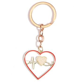 Μπρελόκ από σμάλτο Heartbeat Μπρελόκ Love Heart Keychains for Women Ανδρική τσάντα Αξεσουάρ Κλειδιά αυτοκινήτου DIY Χειροποίητα κοσμήματα δώρα