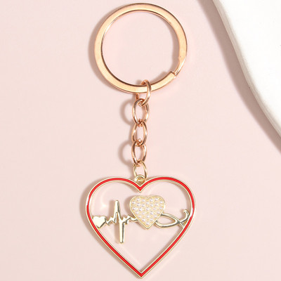 Emajlirani privjesak za ključeve Heartbeat Key Ring Ljubavno srce Privjesci za ključeve za žene Muškarci Dodaci za torbice Ključevi automobila DIY Ručno izrađeni nakit Pokloni
