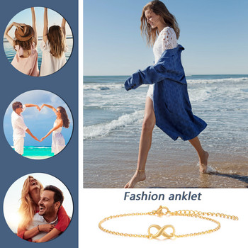 Vnox Elegant Infinity Charm Link Anklets за жени Бижута, антиалергични плажни празници от неръждаема стомана Аксесоари за боси крака