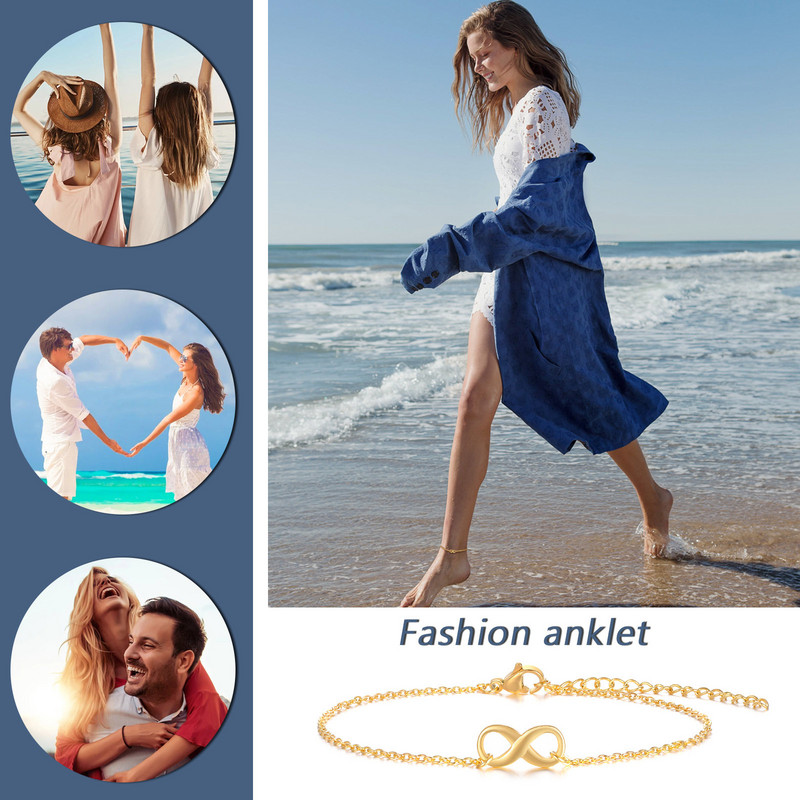Vnox Elegant Inifinity Charm Link bokaláncok női ékszerek, antiallergén rozsdamentes acél Beach Holidays mezítlábas kiegészítők