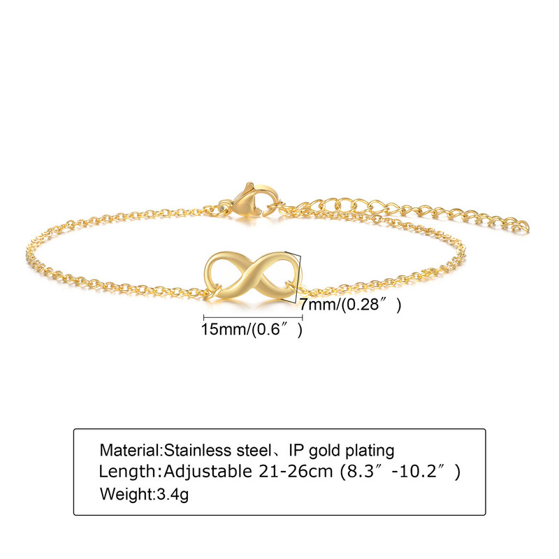 Vnox Elegant Inifinity Charm Link bokaláncok női ékszerek, antiallergén rozsdamentes acél Beach Holidays mezítlábas kiegészítők