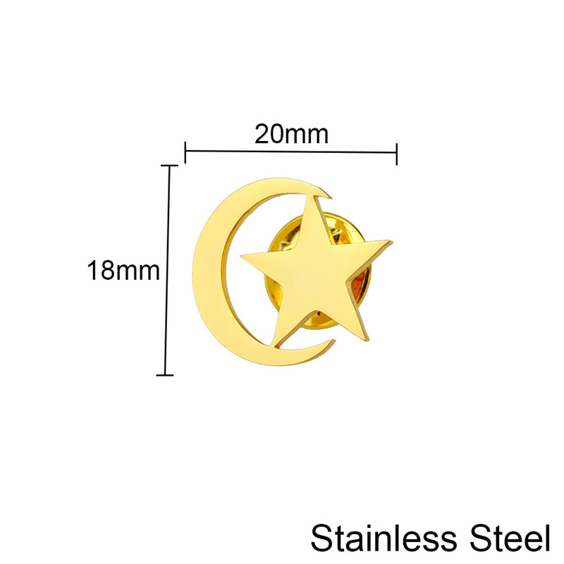 Islam Star Moon Simbol Broșă pentru bărbați închizătoare cămăși ace revere Insignă din oțel inoxidabil Vintage Faith Amulet Bijuterie Cadouri de nuntă