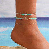 Boho frânghie împletită gleznă pentru femei, la modă, la modă, gleznă cu broasca țestoasă de plajă, mărgele de orez colorate, gleznele cu lanț, bijuterii multistrat