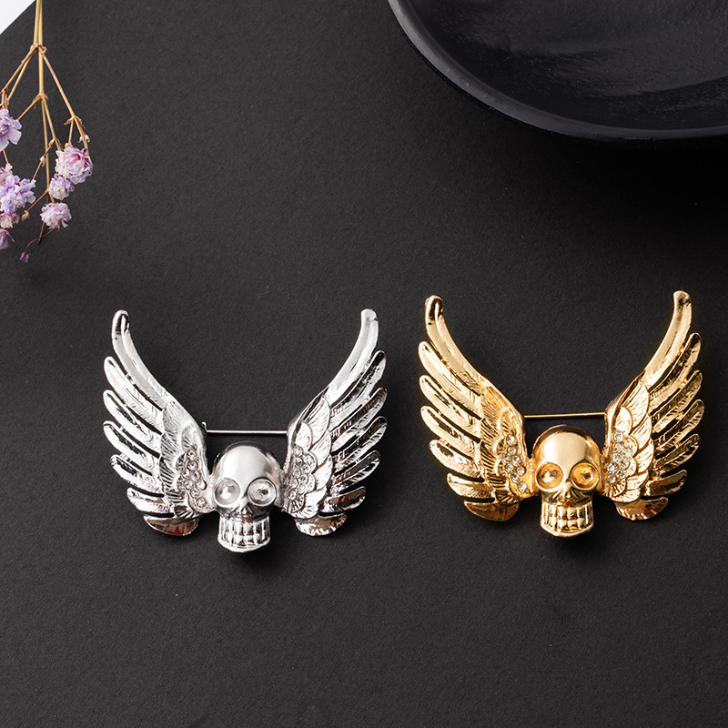 Broșă pentru bărbați retro în stil punk, aripi de demon, craniu cu insignă cu strasuri, material opțional din aliaj, bijuterii pentru petrecere, cadou