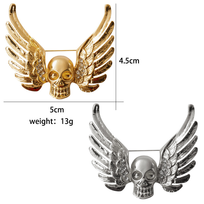 Broșă pentru bărbați retro în stil punk, aripi de demon, craniu cu insignă cu strasuri, material opțional din aliaj, bijuterii pentru petrecere, cadou