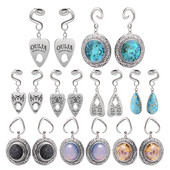 2 buc. Cârlig pentru ureche cu medalion Umerașe de greutate cu cercei opali sintetici de floarea de colț, dopuri de expansiune pentru măsurarea inimii, bijuterii pentru bărbați și femei