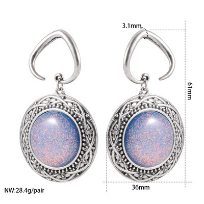 2 buc. Cârlig pentru ureche cu medalion Umerașe de greutate cu cercei opali sintetici de floarea de colț, dopuri de expansiune pentru măsurarea inimii, bijuterii pentru bărbați și femei