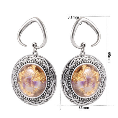 2 buc. Cârlig pentru ureche cu medalion Umerașe de greutate cu cercei opali sintetici de floarea de colț, dopuri de expansiune pentru măsurarea inimii, bijuterii pentru bărbați și femei