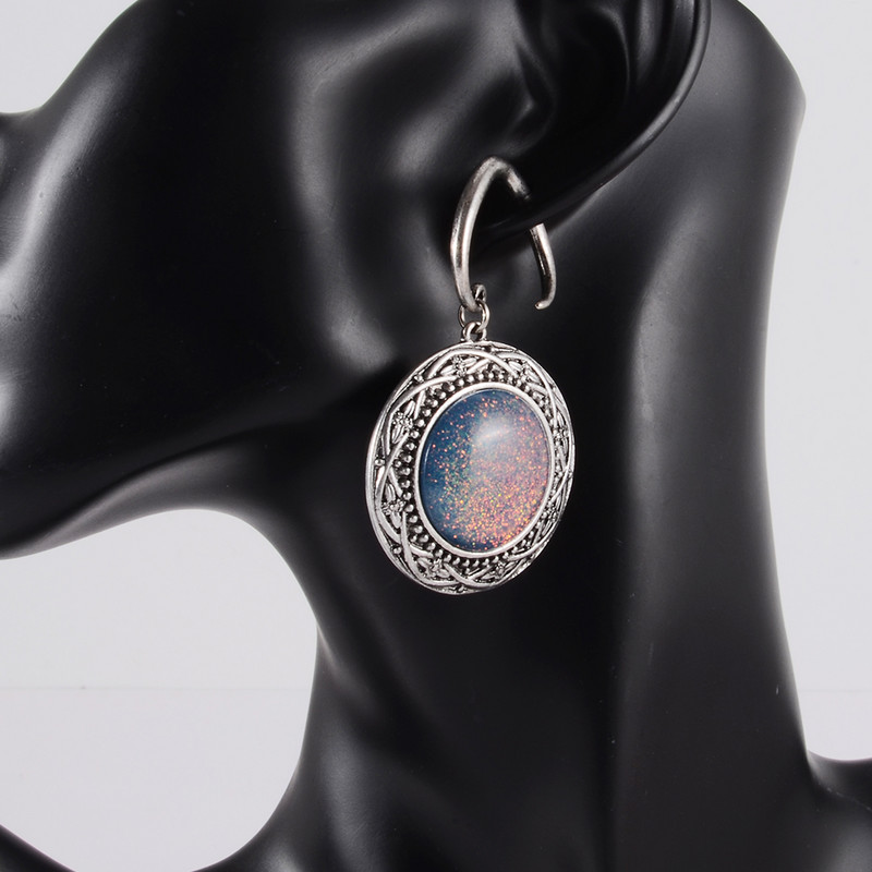 2 buc. Cârlig pentru ureche cu medalion Umerașe de greutate cu cercei opali sintetici de floarea de colț, dopuri de expansiune pentru măsurarea inimii, bijuterii pentru bărbați și femei