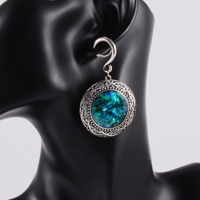 2 buc. Cârlig pentru ureche cu medalion Umerașe de greutate cu cercei opali sintetici de floarea de colț, dopuri de expansiune pentru măsurarea inimii, bijuterii pentru bărbați și femei