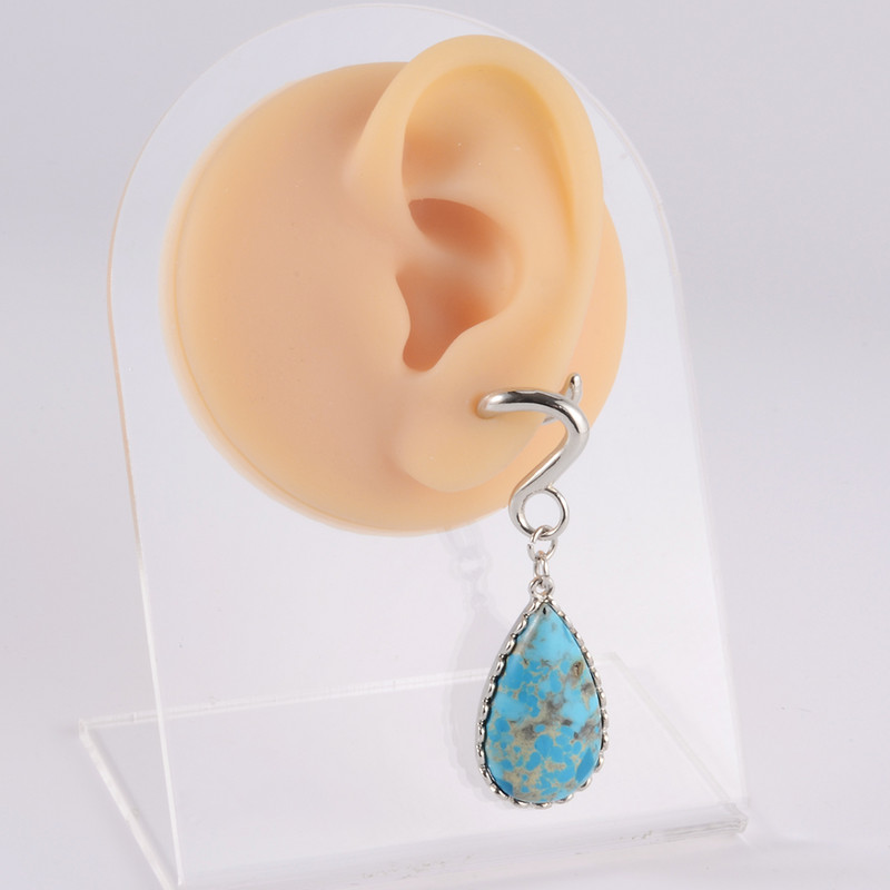 2 buc. Cârlig pentru ureche cu medalion Umerașe de greutate cu cercei opali sintetici de floarea de colț, dopuri de expansiune pentru măsurarea inimii, bijuterii pentru bărbați și femei