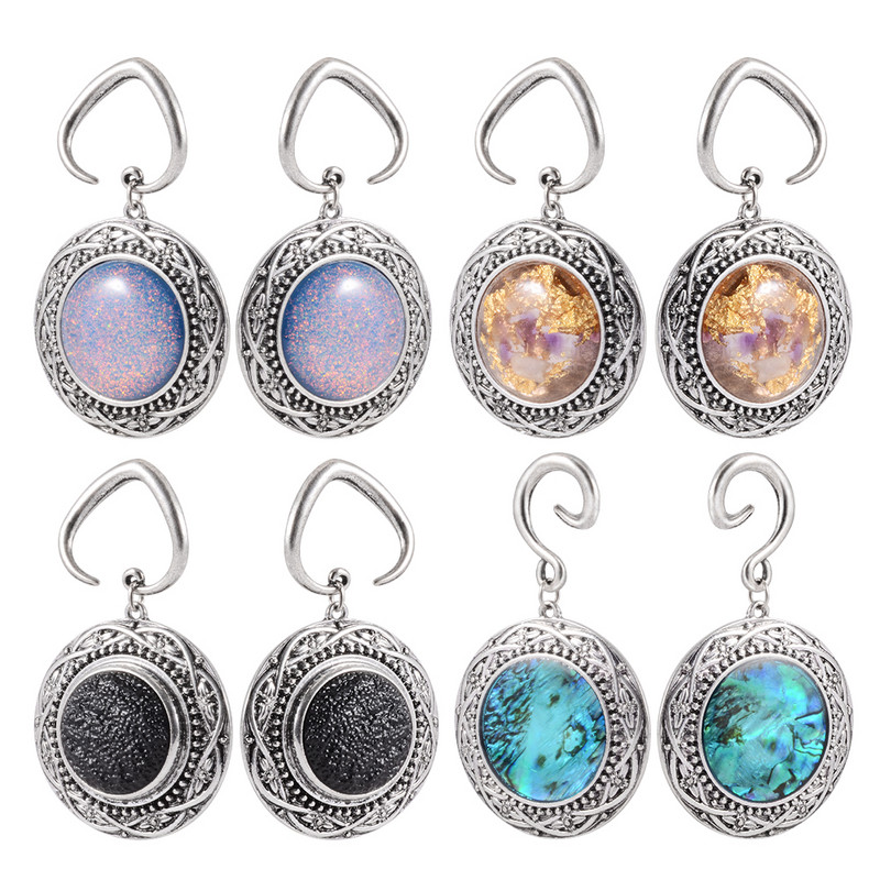 2 buc. Cârlig pentru ureche cu medalion Umerașe de greutate cu cercei opali sintetici de floarea de colț, dopuri de expansiune pentru măsurarea inimii, bijuterii pentru bărbați și femei