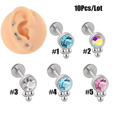 10kom Titanium & Kirurški čelik Ear Tragus Stud Simple Ball Gems Helix Hrskavica Bar Gornja školjka Piercing Nakit za tijelo 16 g