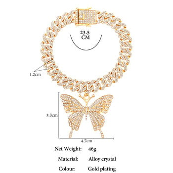 Нова мода Bling Crystal Butterfly Cuban Chain Glezen za Women Iced Out Rhinestone Cuban Link Anklet Гривна Хип-хоп Бижута