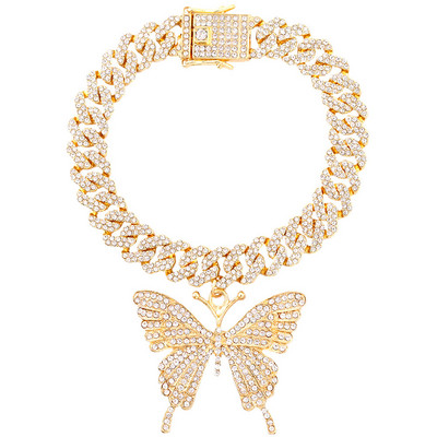 Új divat Bling Crystal Butterfly kubai lánc bokalánc Női Iced Out strassz kubai link bokalánc karkötő Hip Hop ékszer