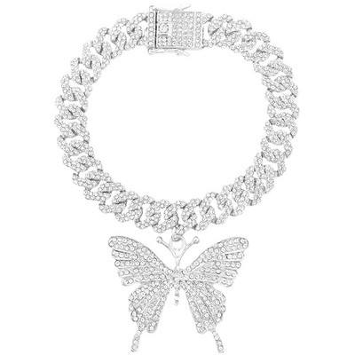 Új divat Bling Crystal Butterfly kubai lánc bokalánc Női Iced Out strassz kubai link bokalánc karkötő Hip Hop ékszer