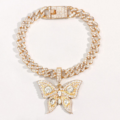Új divat Bling Crystal Butterfly kubai lánc bokalánc Női Iced Out strassz kubai link bokalánc karkötő Hip Hop ékszer