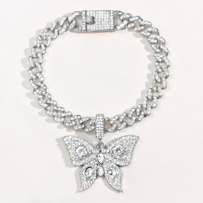 Új divat Bling Crystal Butterfly kubai lánc bokalánc Női Iced Out strassz kubai link bokalánc karkötő Hip Hop ékszer