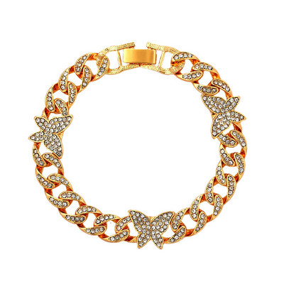 Új divat Bling Crystal Butterfly kubai lánc bokalánc Női Iced Out strassz kubai link bokalánc karkötő Hip Hop ékszer