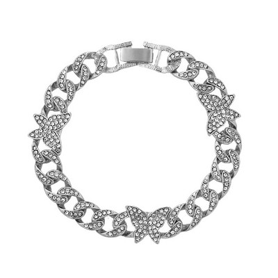 Új divat Bling Crystal Butterfly kubai lánc bokalánc Női Iced Out strassz kubai link bokalánc karkötő Hip Hop ékszer