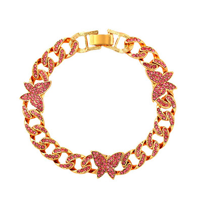 Új divat Bling Crystal Butterfly kubai lánc bokalánc Női Iced Out strassz kubai link bokalánc karkötő Hip Hop ékszer
