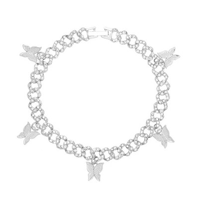 Új divat Bling Crystal Butterfly kubai lánc bokalánc Női Iced Out strassz kubai link bokalánc karkötő Hip Hop ékszer