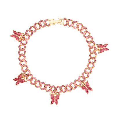 Új divat Bling Crystal Butterfly kubai lánc bokalánc Női Iced Out strassz kubai link bokalánc karkötő Hip Hop ékszer