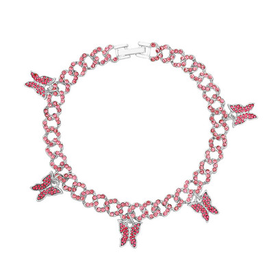 Új divat Bling Crystal Butterfly kubai lánc bokalánc Női Iced Out strassz kubai link bokalánc karkötő Hip Hop ékszer