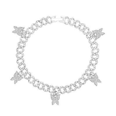 Új divat Bling Crystal Butterfly kubai lánc bokalánc Női Iced Out strassz kubai link bokalánc karkötő Hip Hop ékszer