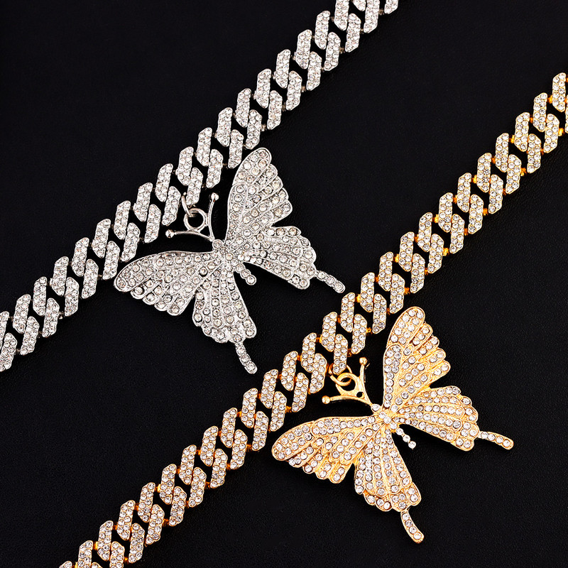 Új divat Bling Crystal Butterfly kubai lánc bokalánc Női Iced Out strassz kubai link bokalánc karkötő Hip Hop ékszer