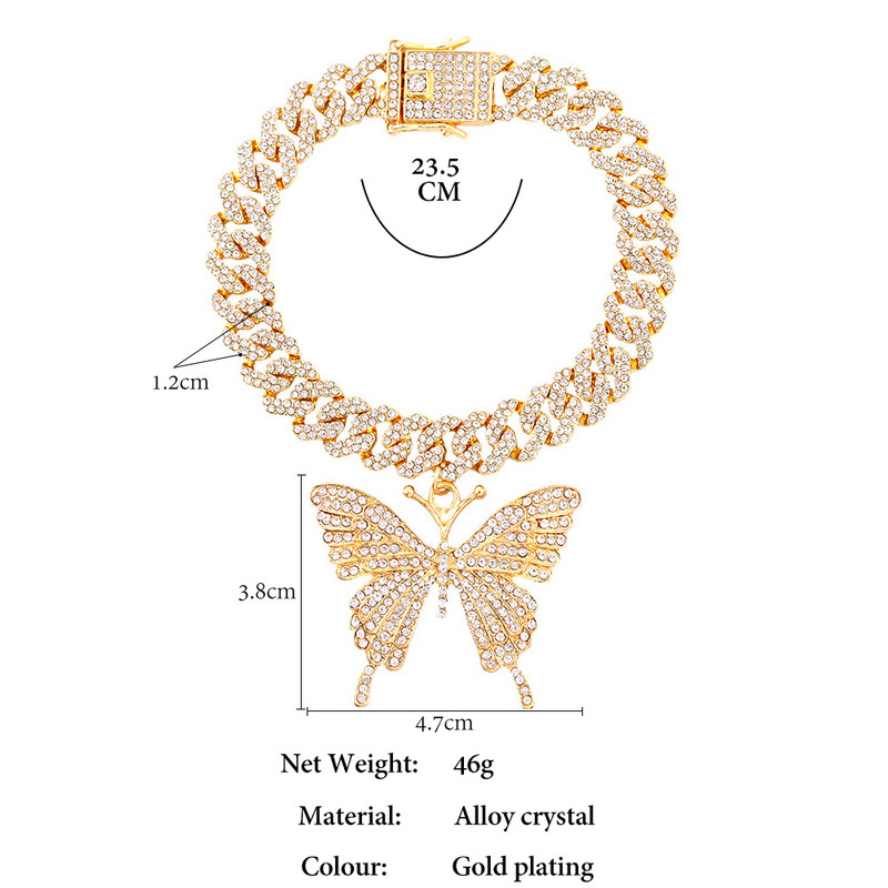 Új divat Bling Crystal Butterfly kubai lánc bokalánc Női Iced Out strassz kubai link bokalánc karkötő Hip Hop ékszer