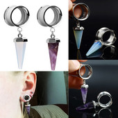 PERECHE dopuri duble evazate pentru urechi Tuneluri pentru urechi în interior Extensor cu targă cu piatră de opal organică, bijuterii pentru piercing pentru corp.