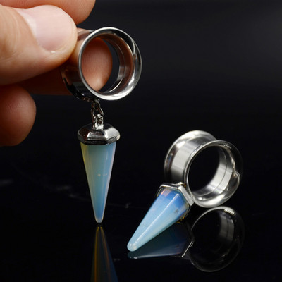 PERECHE dopuri duble evazate pentru urechi Tuneluri pentru urechi în interior Extensor cu targă cu piatră de opal organică, bijuterii pentru piercing pentru corp.