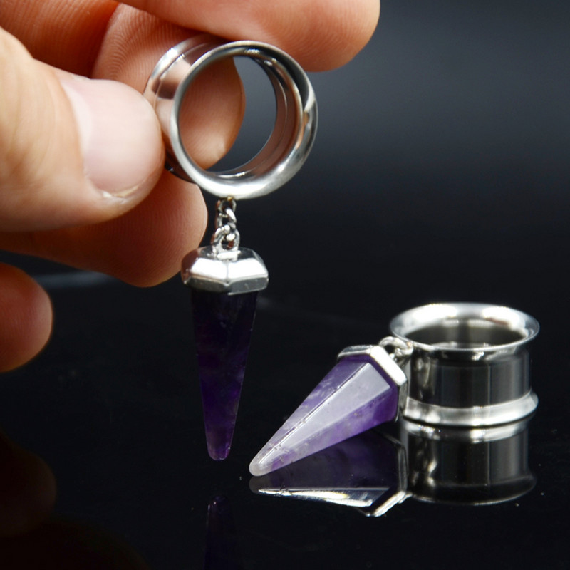 PERECHE dopuri duble evazate pentru urechi Tuneluri pentru urechi în interior Extensor cu targă cu piatră de opal organică, bijuterii pentru piercing pentru corp.