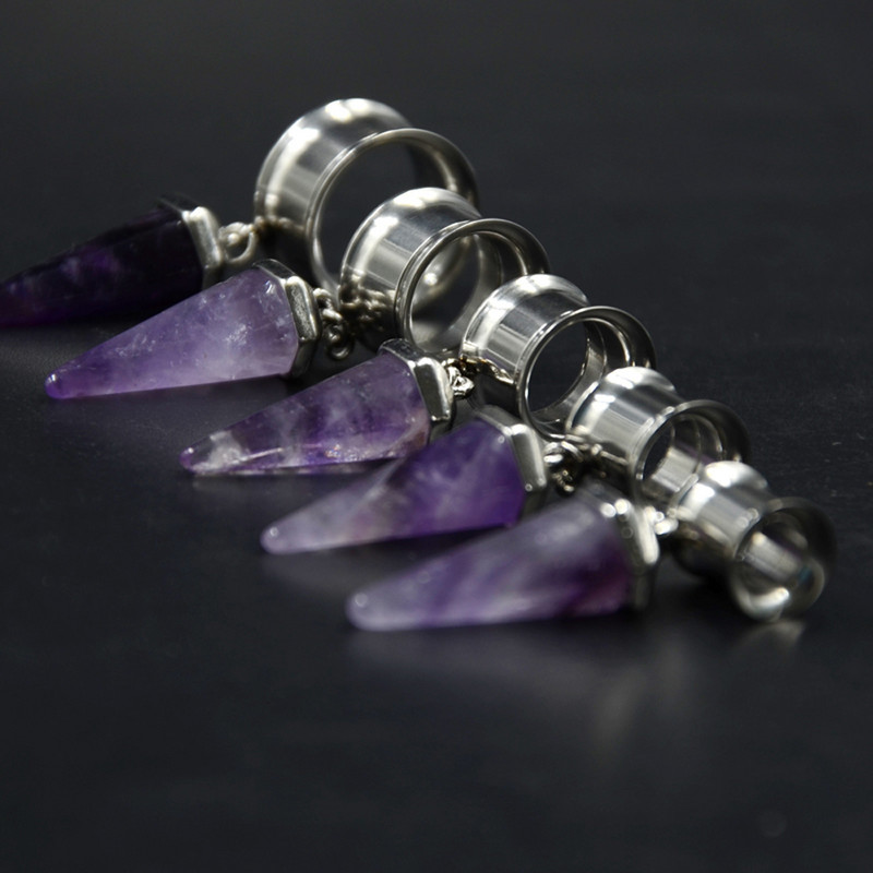 PERECHE dopuri duble evazate pentru urechi Tuneluri pentru urechi în interior Extensor cu targă cu piatră de opal organică, bijuterii pentru piercing pentru corp.