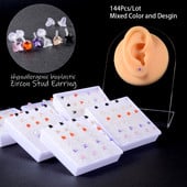 144 buc./pachet. Culoare mixtă și design Zircon, ureche, tragus, helix, cartilaj, lobi, piercing cu inimă, stea, triunghi, bijuterie, cercei, cercei