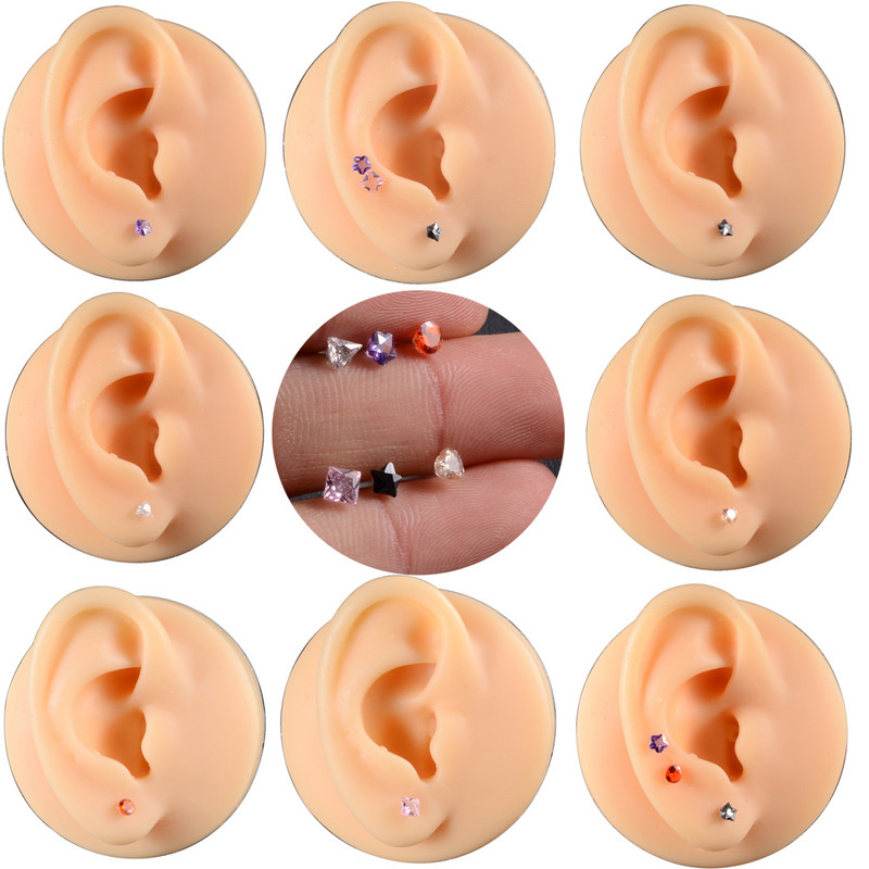 144 buc./pachet. Culoare mixtă și design Zircon, ureche, tragus, helix, cartilaj, lobi, piercing cu inimă, stea, triunghi, bijuterie, cercei, cercei