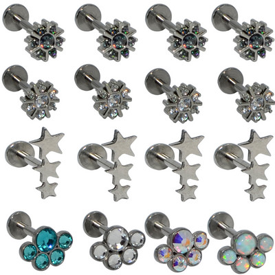 4Pcs Cvjetni uho Hrskavica Tragus Helix Stud Piercing G23 Titan i čelik Cirkon Opal Šipka Usne Labret Prstenovi Stud Nakit za tijelo