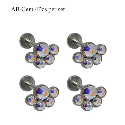 4 bucăți floare ureche cartilaj tragus Helix Stud Piercing G23 titan și oțel Zircon Opal Bar Buza Labret Inele Stud Bijuterii pentru corp