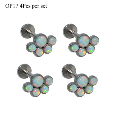 4 bucăți floare ureche cartilaj tragus Helix Stud Piercing G23 titan și oțel Zircon Opal Bar Buza Labret Inele Stud Bijuterii pentru corp