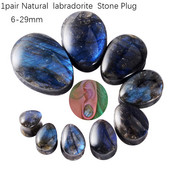 1 pereche de picături de piatră de labradorit, dopuri pentru tunel de carne pentru ureche, dop evazat, expansor de piatră strălucitoare, tub piercing pentru corp, lobi, bijuterii