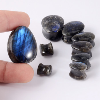 1 чифт Drop Labradorite Stone Ear Flesh Tunnel Plugs Flared Plug Glow Stone Expander Sthrecher Body Piercing Tube Lobes Jewelry