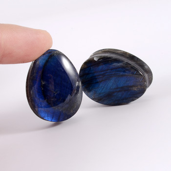 1 чифт Drop Labradorite Stone Ear Flesh Tunnel Plugs Flared Plug Glow Stone Expander Sthrecher Body Piercing Tube Lobes Jewelry