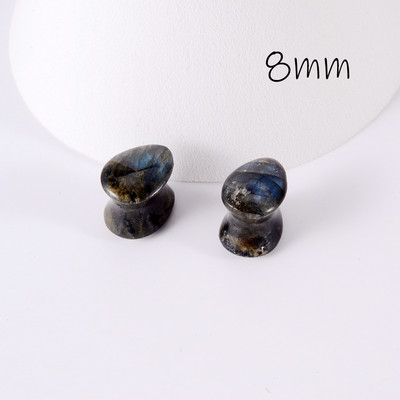 1 pereche de picături de piatră de labradorit, dopuri pentru tunel de carne pentru ureche, dop evazat, expansor de piatră strălucitoare, tub piercing pentru corp, lobi, bijuterii