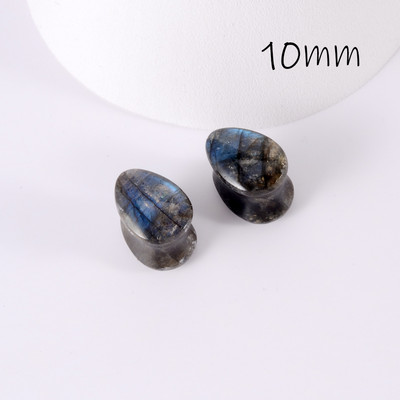 1 pereche de picături de piatră de labradorit, dopuri pentru tunel de carne pentru ureche, dop evazat, expansor de piatră strălucitoare, tub piercing pentru corp, lobi, bijuterii