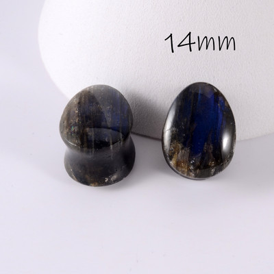 1 pereche de picături de piatră de labradorit, dopuri pentru tunel de carne pentru ureche, dop evazat, expansor de piatră strălucitoare, tub piercing pentru corp, lobi, bijuterii